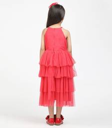 Jelly Jones  Layred Gown with Neck Pearl & hair band -coral pink