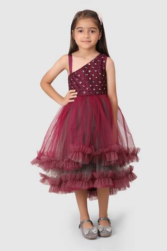 Duel shade Asymtric Sequance Flared Dress