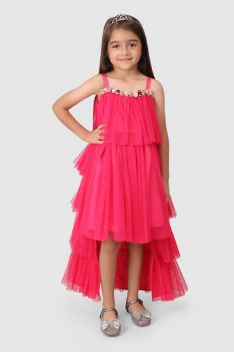 Pink Flower Belt layred Gown