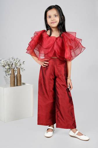 Jelly Jones Maroon flared Organza Top & Culote set