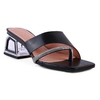 Black Minimal Low Heel Sandals 1