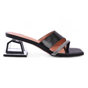 Black Minimal Low Heel Sandals 2