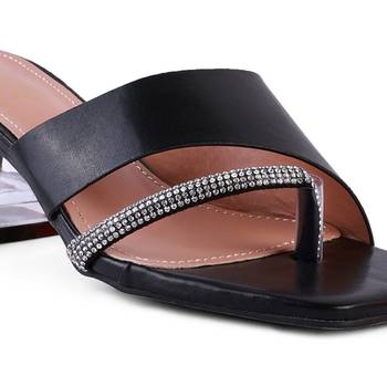 Black Minimal Low Heel Sandals 4