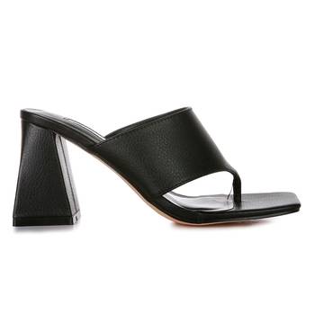 Black Block Heel Slip On Thong Sandals 2