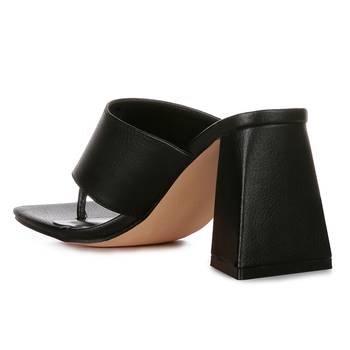 Black Block Heel Slip On Thong Sandals 3