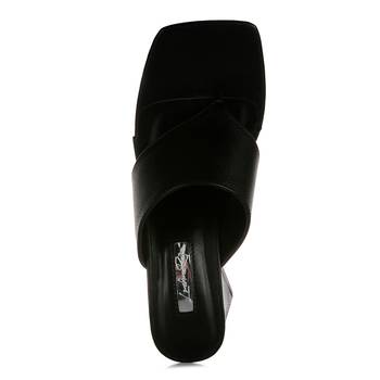 Black Block Heel Slip On Thong Sandals 4