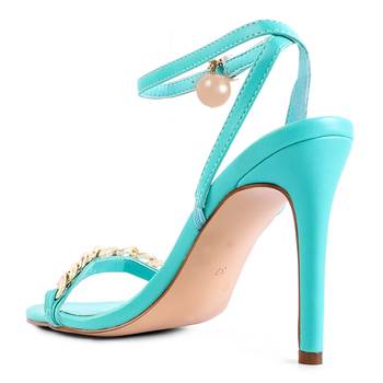 Blue High Heeled Metal Chain Strap Sandal 3