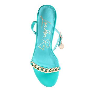 Blue High Heeled Metal Chain Strap Sandal 4