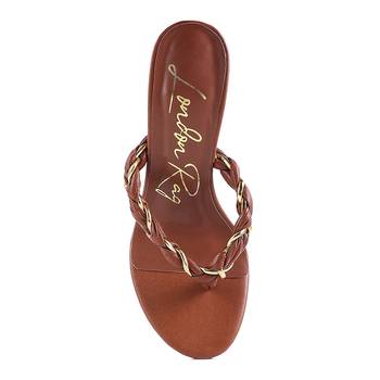 Brown Braided With Gold Accent Flip-Flop Heels 4