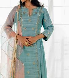Powder Blue Silk Embroidered Long Anarkali Set