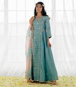 Powder Blue Silk Embroidered Long Anarkali Set
