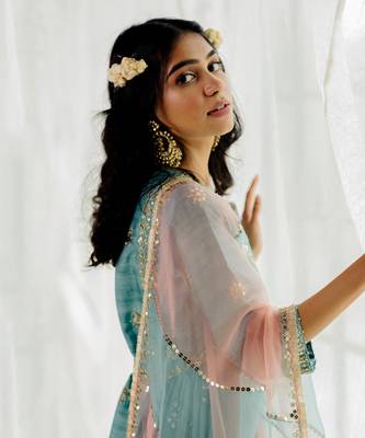 Powder Blue Silk Embroidered Long Anarkali Set 4