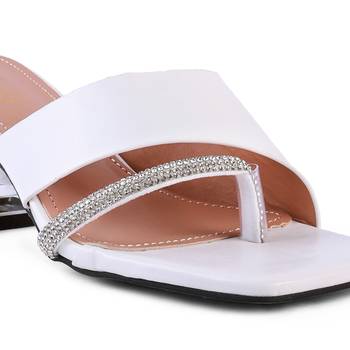 White Minimal Low Heel Sandals 4