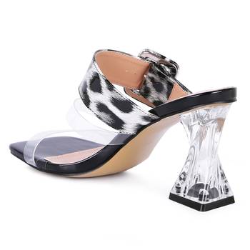 Black Printed Mid Heel Slide Sandals 3