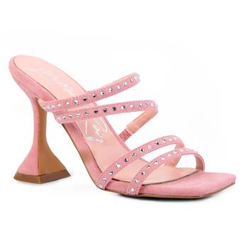 Pink Mid Heel Multi Strap Sandals 1