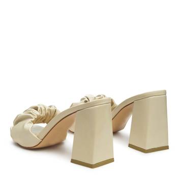 Beige Mid Block Heel Pleated Strap Sandals
 3