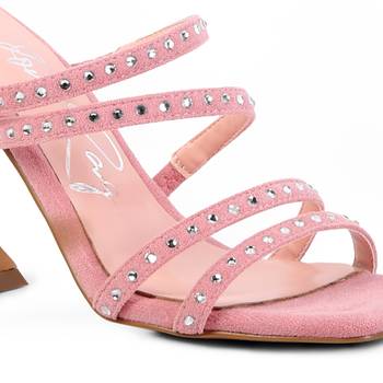 Pink Mid Heel Multi Strap Sandals 4