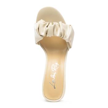 Beige Mid Block Heel Pleated Strap Sandals
 4