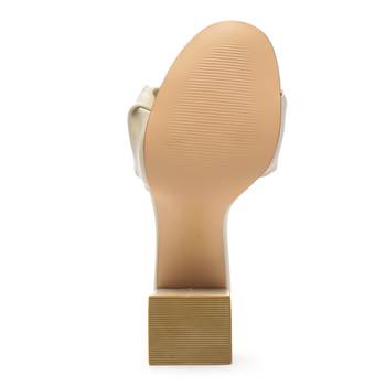 Beige Mid Block Heel Pleated Strap Sandals
 5