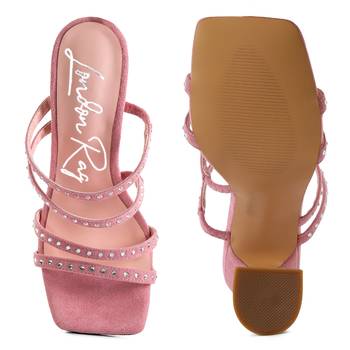 Pink Mid Heel Multi Strap Sandals 5