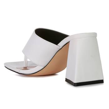 White Block Heel Slip On Thong Sandals 3