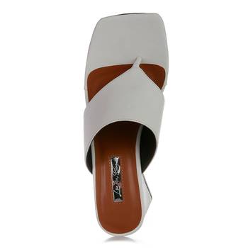 White Block Heel Slip On Thong Sandals 4