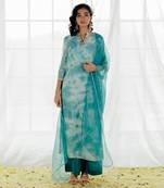 Turquoise Blue Georgette Embroidered Straight Kurta Set