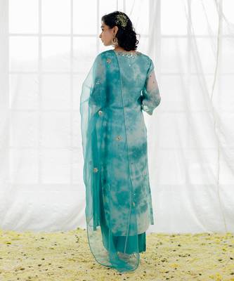 Turquoise Blue Georgette Embroidered Straight Kurta Set 3