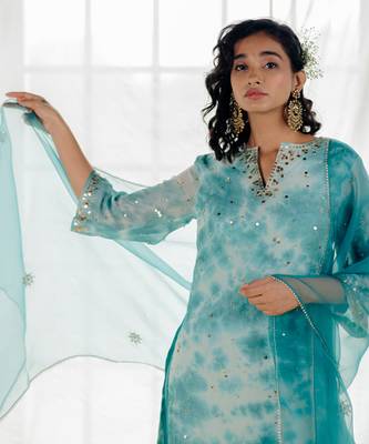 Turquoise Blue Georgette Embroidered Straight Kurta Set 4