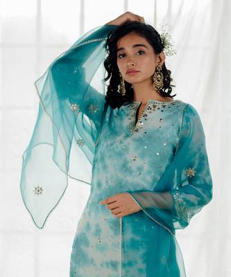 Turquoise Blue Georgette Embroidered Straight Kurta Set 6