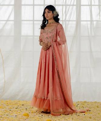Rose Pink Silk Embroidered Anarkali Set 1