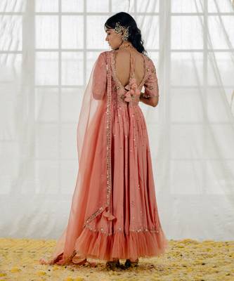 Rose Pink Silk Embroidered Anarkali Set 2