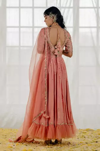 Rose Pink Silk Embroidered Anarkali Set
