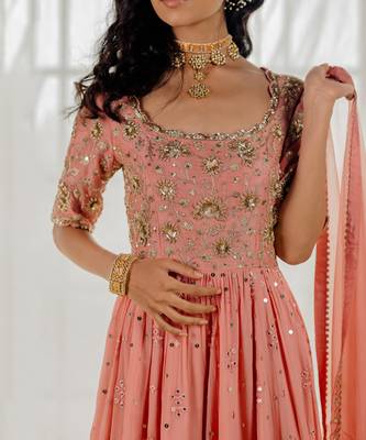 Rose Pink Silk Embroidered Anarkali Set 3