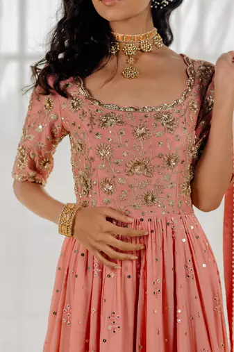 Rose Pink Silk Embroidered Anarkali Set