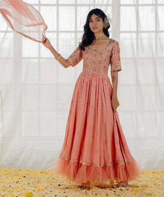 Rose Pink Silk Embroidered Anarkali Set 4