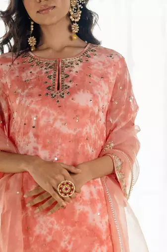 Pink Georgette Embroidered Straight Kurta Set