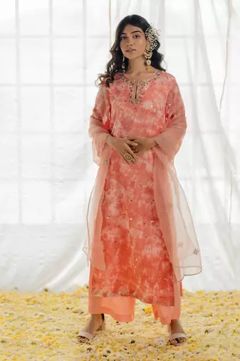 Pink Georgette Embroidered Straight Kurta Set