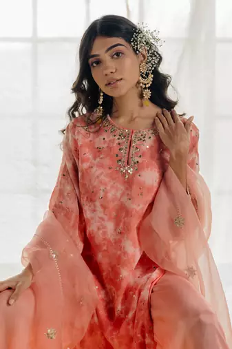 Pink Georgette Embroidered Straight Kurta Set