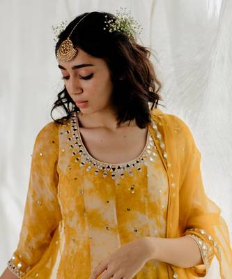 Mustard Marble Dyed Georgette Embroidered Anarkali Set 6