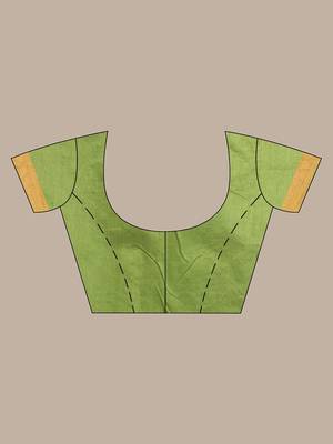 Tea Green Blended Cotton Handwoven Saree With Ethnic Zari Motifs And Temple Borders 5