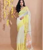 Off White Cotton Handspun Saree With Zari Woven Floral Designs