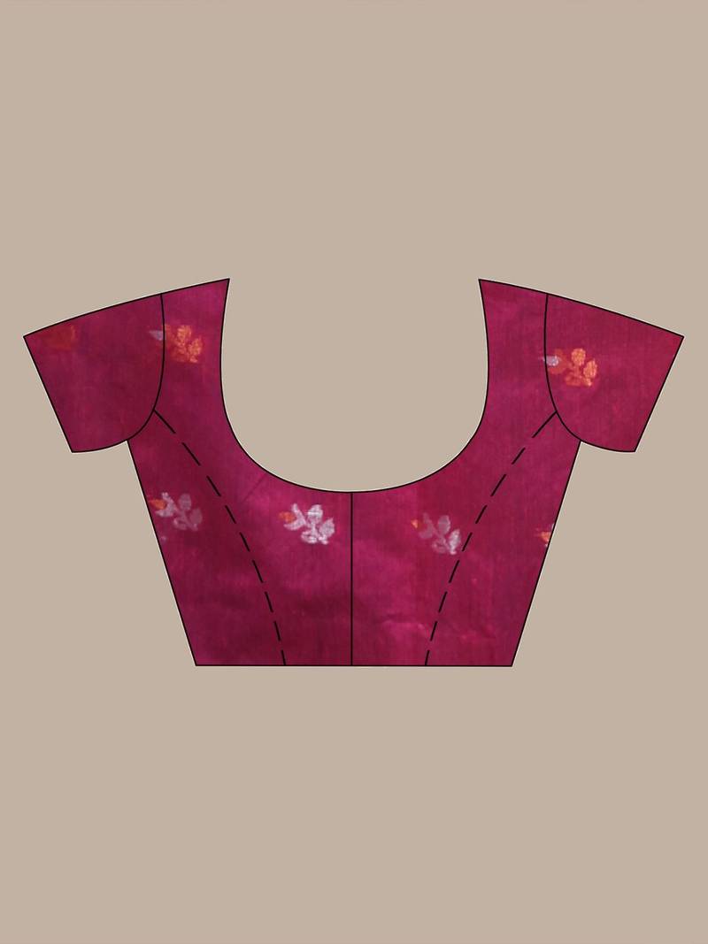 Sapphire Blue Blended Cotton Handwoven Saree With Zari Motifs And Floral Borders