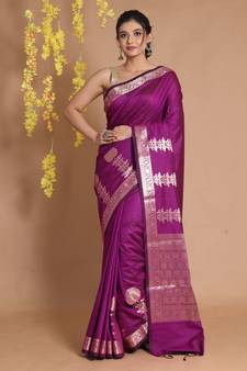 Purple Silk Handwoven Saree With Zari Woven Floral Designs And Motifs