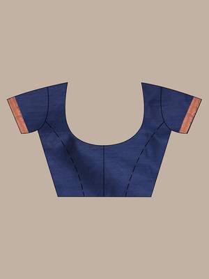 Sapphire Blue Blended Cotton Handwoven Saree With Woven Zari Paisley Designs 5