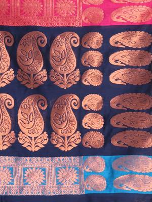 Sapphire Blue Blended Cotton Handwoven Saree With Woven Zari Paisley Designs 6