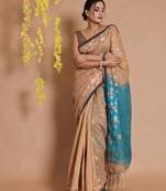 Tortilla Brown Cotton Handspun Saree With Paisley Motifs And Foliage Zari Pallu