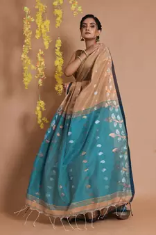 Tortilla Brown Cotton Handspun Saree With Paisley Motifs And Foliage Zari Pallu