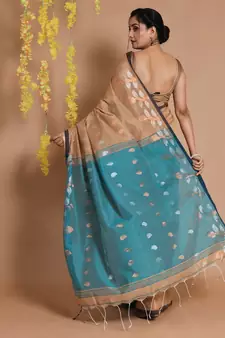 Tortilla Brown Cotton Handspun Saree With Paisley Motifs And Foliage Zari Pallu