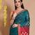Teal Blended Cotton Handwoven Saree With Floral Zari Motifs And Striped Pallu